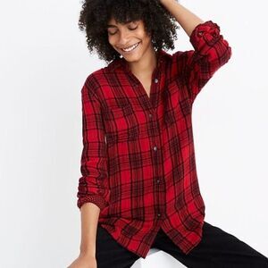 MADEWELL Classic Ex Boyfriend Shirt Red Black Plaid Size XS